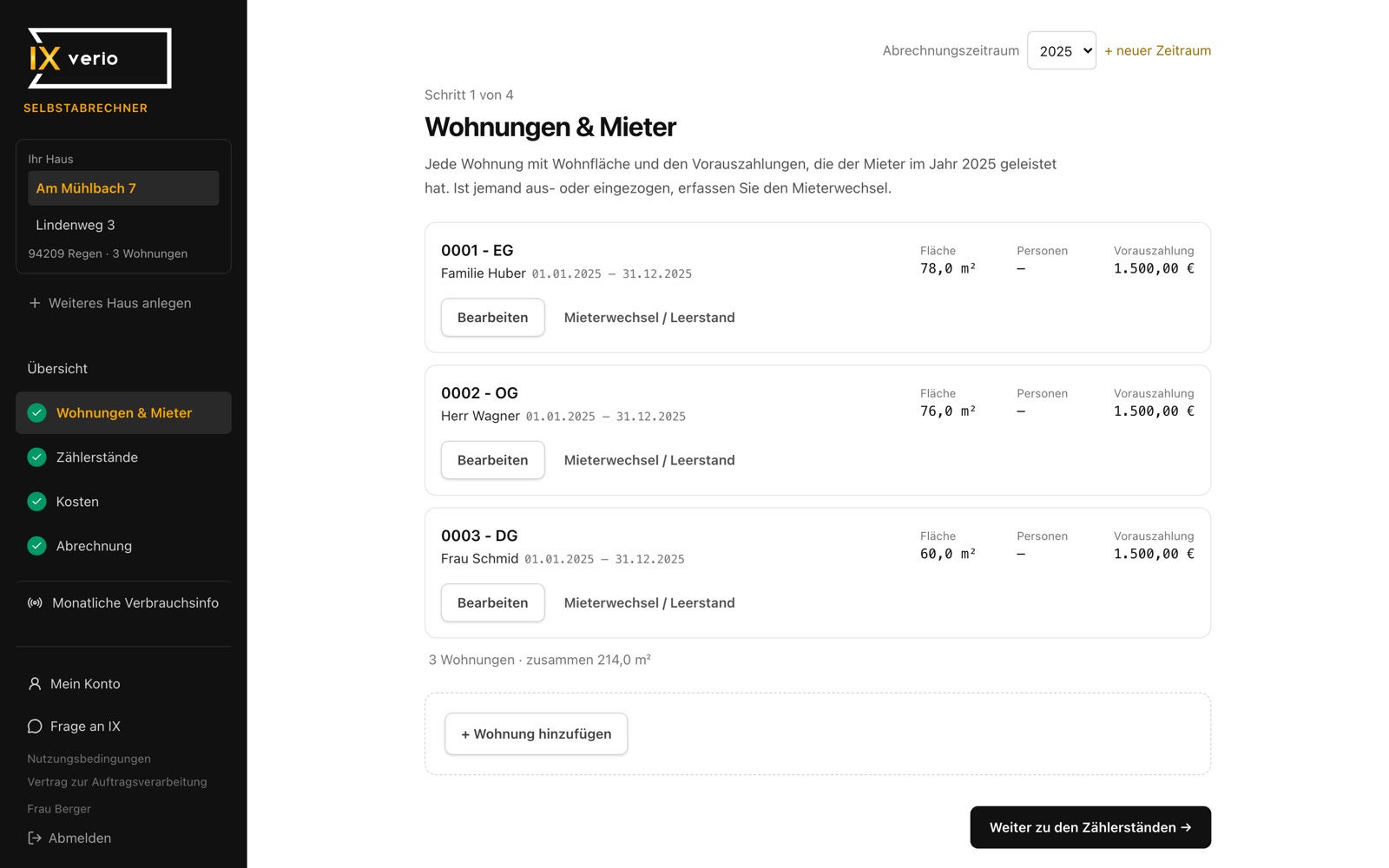 Wohnungen und Mieter in IX Verio